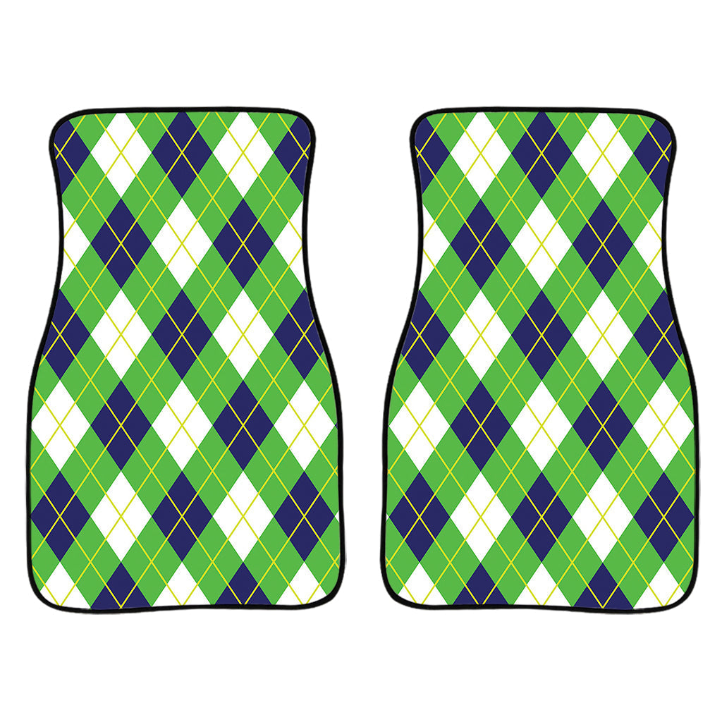 Green Navy And White Argyle Print Front And Back Car Floor Mats/ Front Car Mat