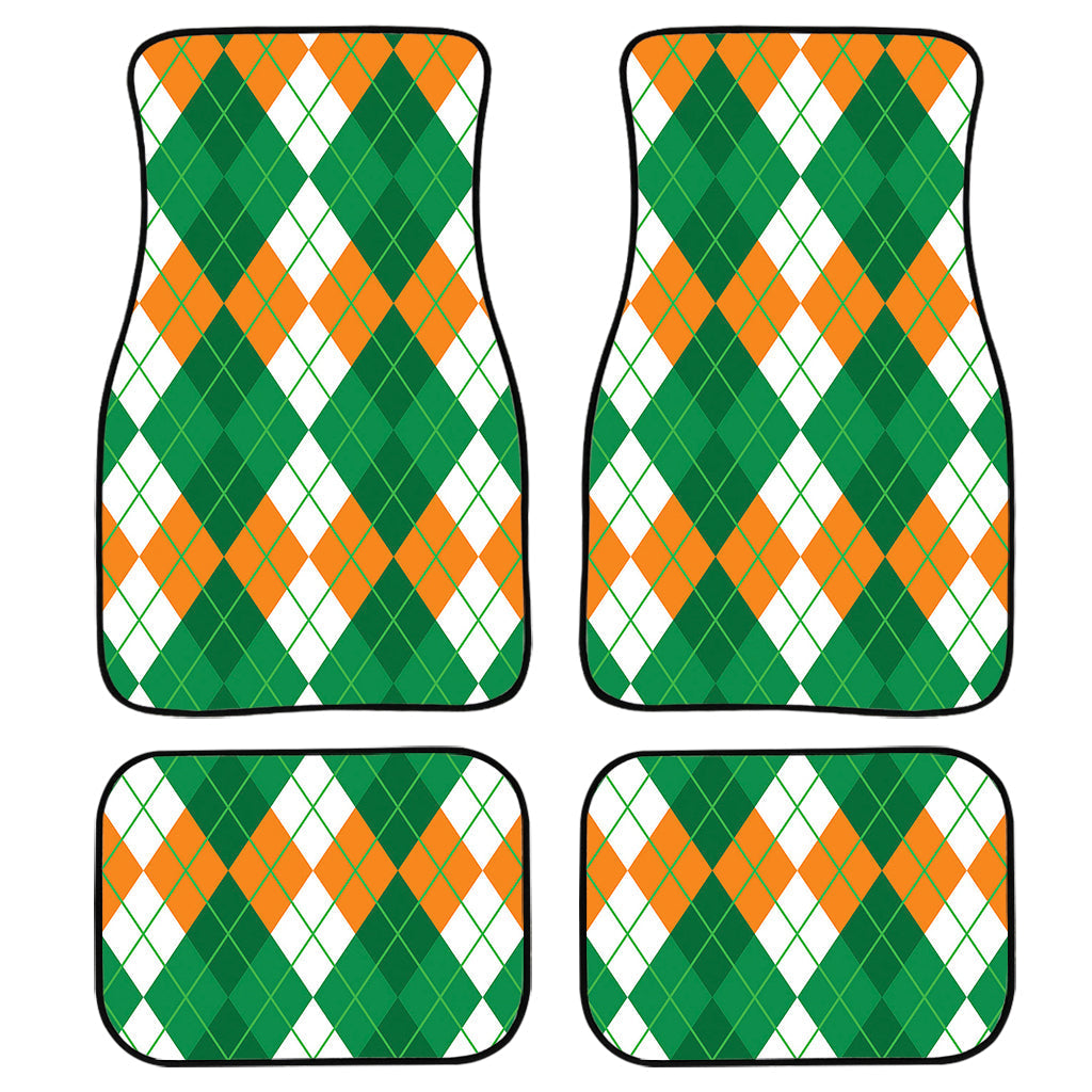 Green Orange And White Argyle Print Front And Back Car Floor Mats/ Front Car Mat
