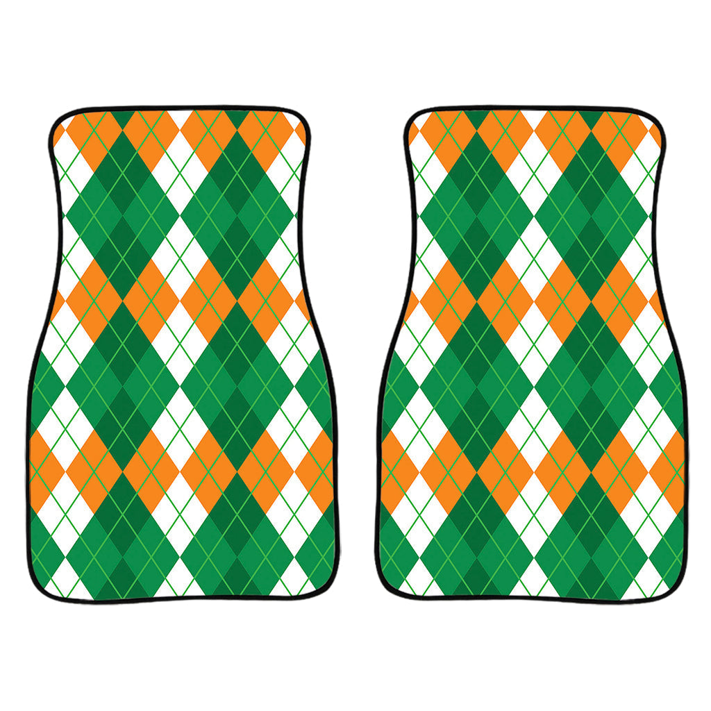 Green Orange And White Argyle Print Front And Back Car Floor Mats/ Front Car Mat
