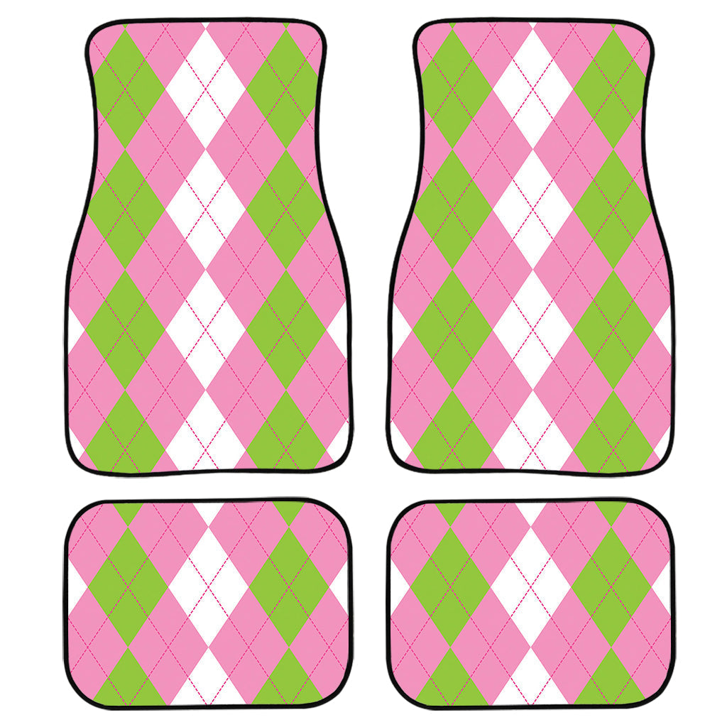 Green Pink And White Argyle Print Front And Back Car Floor Mats/ Front Car Mat