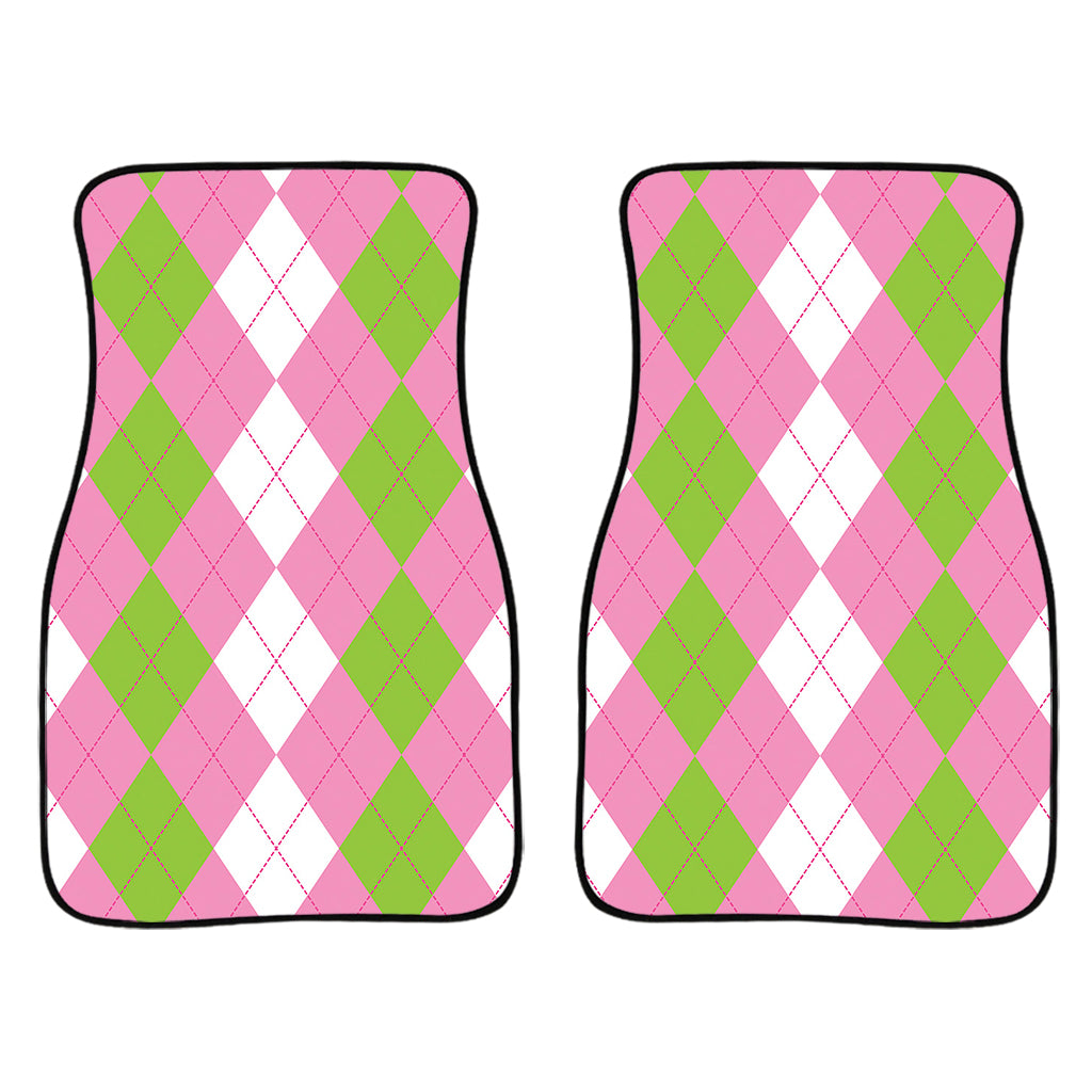 Green Pink And White Argyle Print Front And Back Car Floor Mats/ Front Car Mat