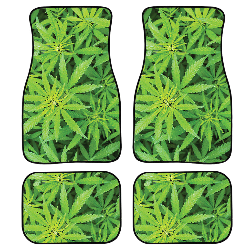 Green Pot Leaf Print Front And Back Car Floor Mats/ Front Car Mat