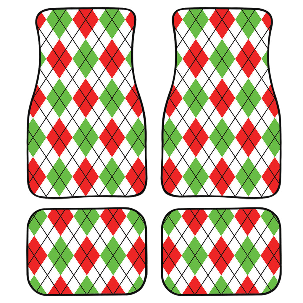 Green Red And White Argyle Pattern Print Front And Back Car Floor Mats/ Front Car Mat