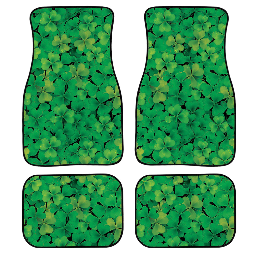 Green Shamrock Leaf Pattern Print Front And Back Car Floor Mats/ Front Car Mat