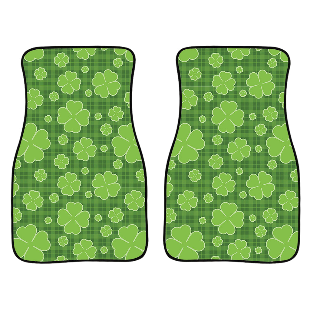 Green Shamrock Plaid Pattern Print Front And Back Car Floor Mats/ Front Car Mat