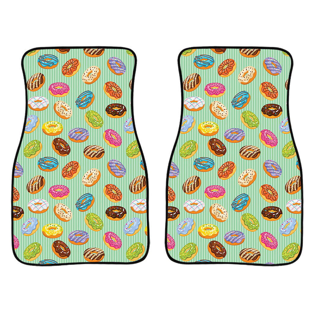 Green Striped Donut Pattern Print Front And Back Car Floor Mats/ Front Car Mat