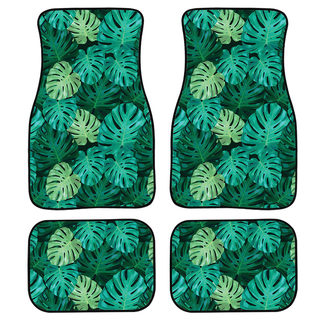 Green Tropical Monstera Pattern Print Front And Back Car Floor Mats/ Front Car Mat
