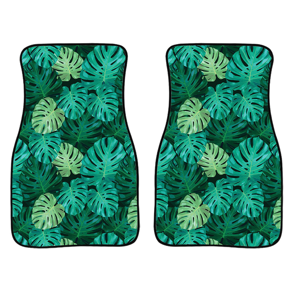 Green Tropical Monstera Pattern Print Front And Back Car Floor Mats/ Front Car Mat