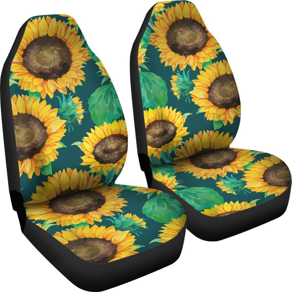 Green Watercolor Sunflower Pattern Print Universal Fit Car Seat Covers