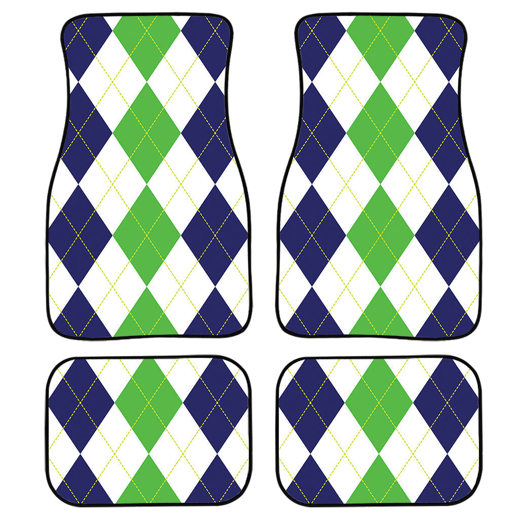 Green White And Navy Argyle Print Front And Back Car Floor Mats/ Front Car Mat