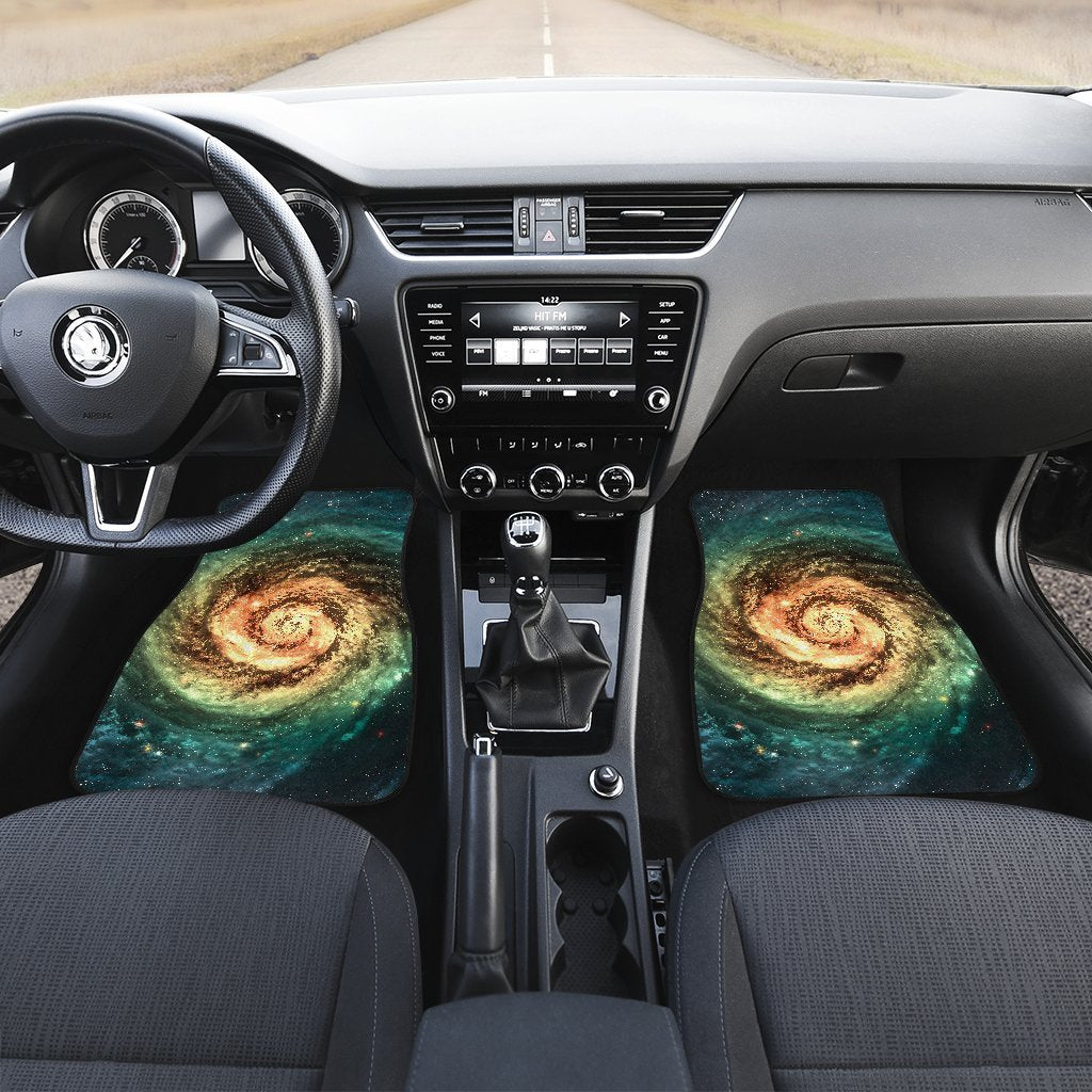 Green Yellow Spiral Galaxy Space Print Front And Back Car Floor Mats/ Front Car Mat