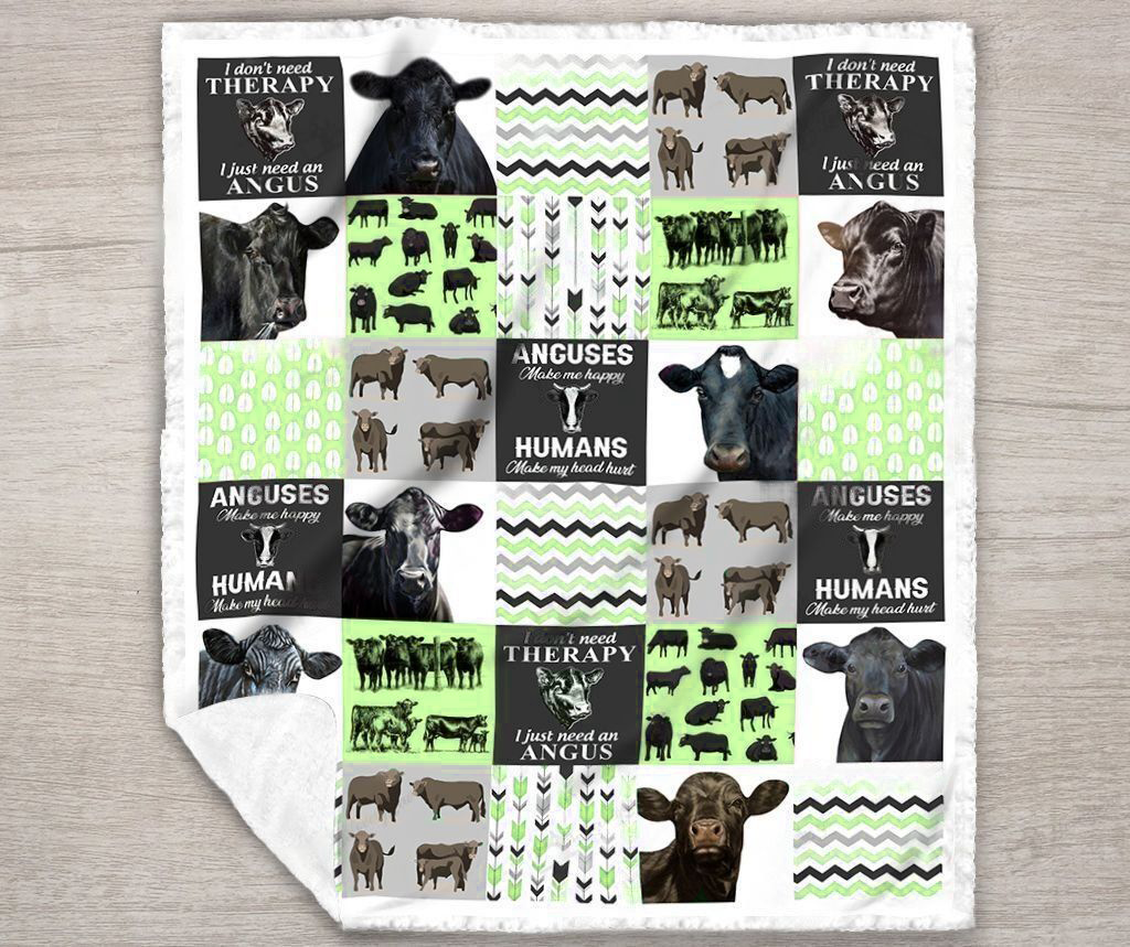 Black Angus Cow-Green All Printed 3D Blanket Cow Blanket Farm House Blanket