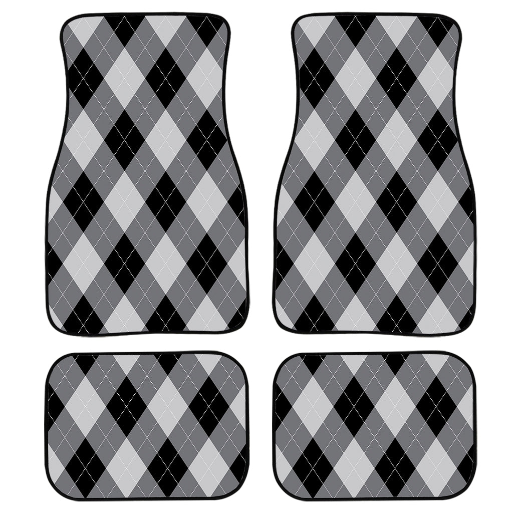 Grey And Black Argyle Pattern Print Front And Back Car Floor Mats/ Front Car Mat