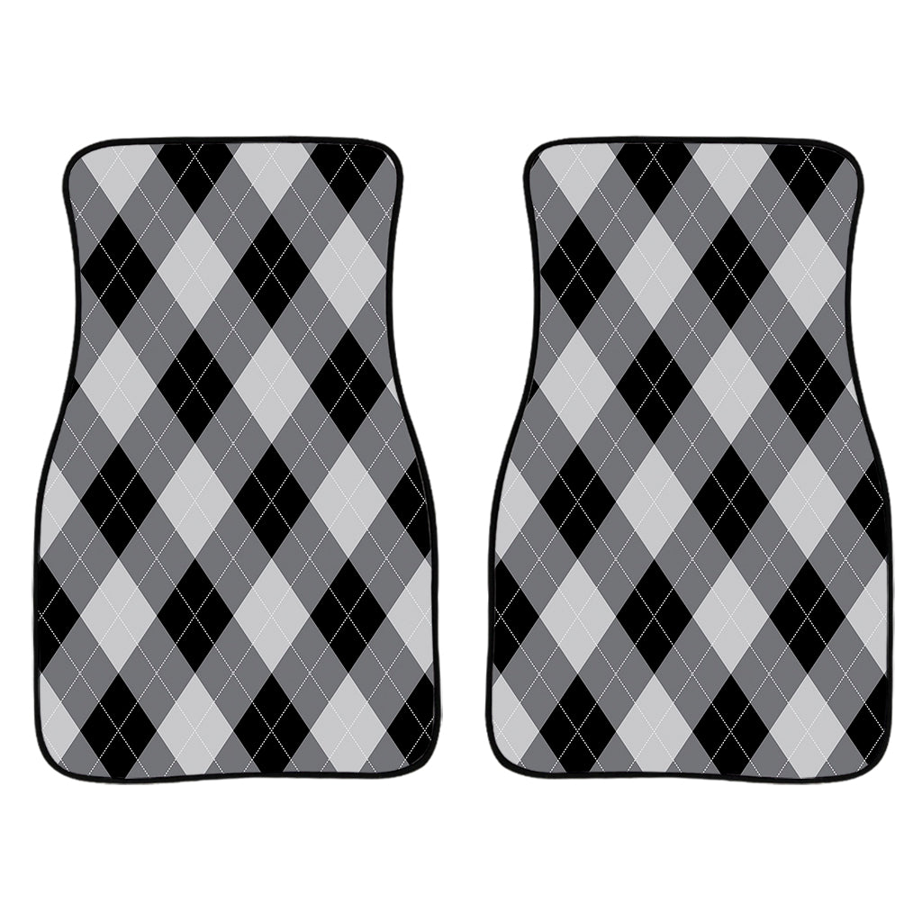 Grey And Black Argyle Pattern Print Front And Back Car Floor Mats/ Front Car Mat