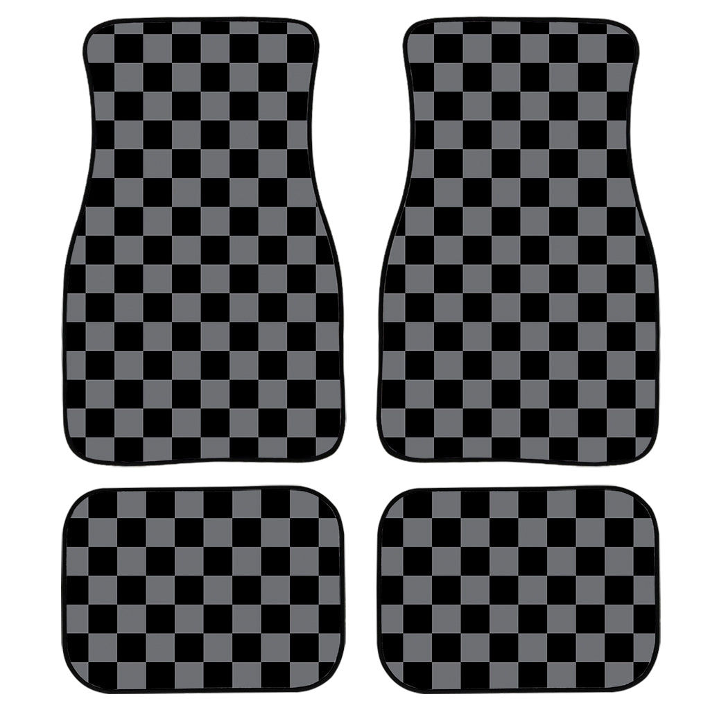 Grey And Black Checkered Pattern Print Front And Back Car Floor Mats/ Front Car Mat
