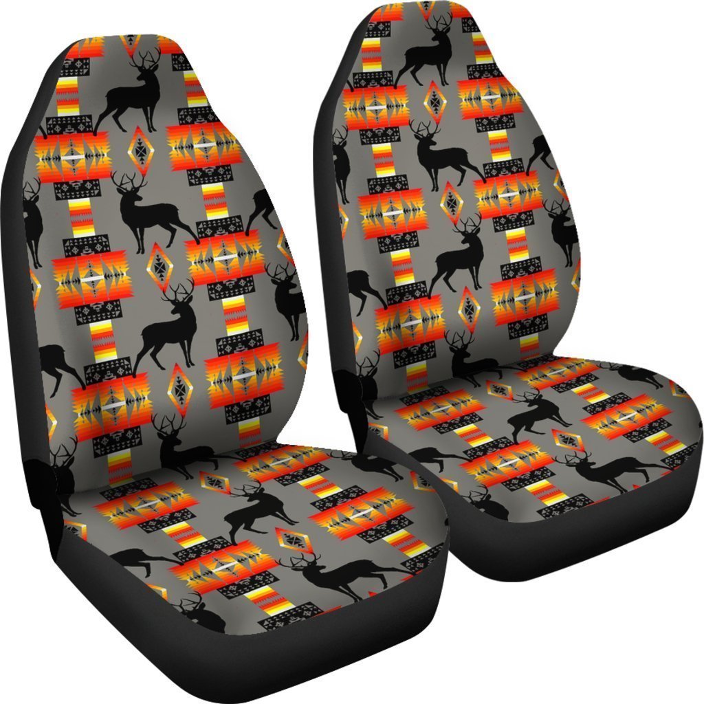 Grey And Orange Native Deer Universal Fit Car Seat Covers