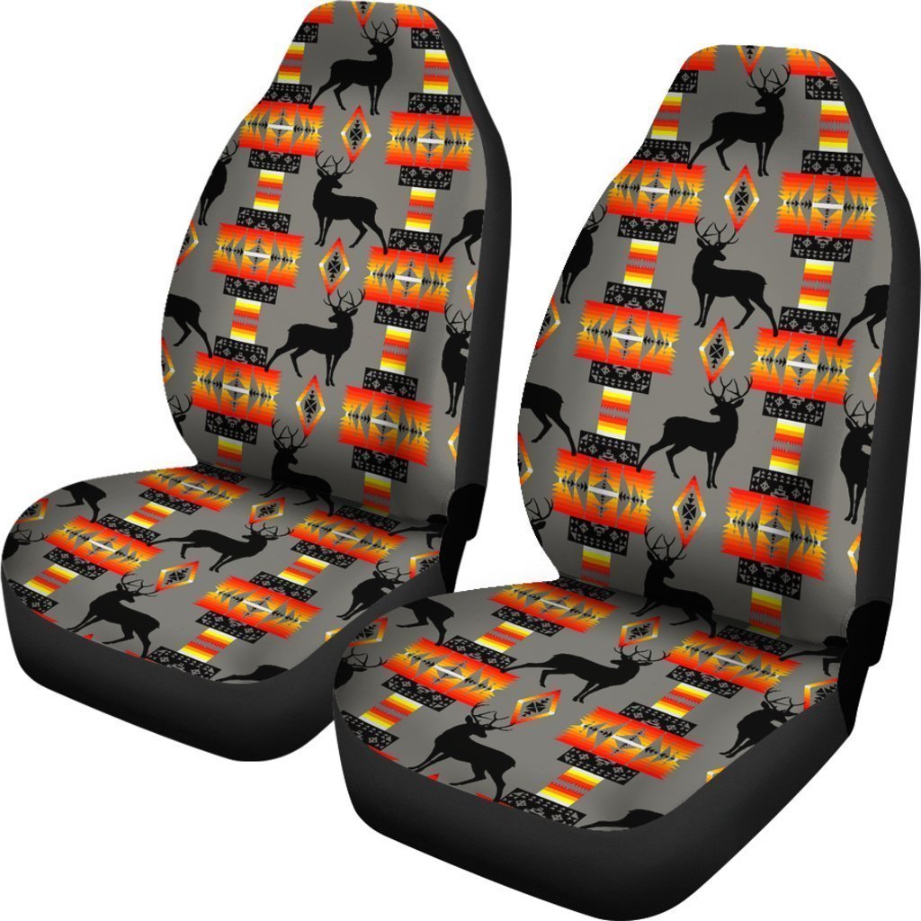 Grey And Orange Native Deer Universal Fit Car Seat Covers