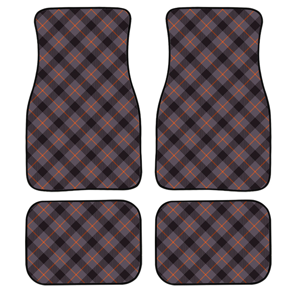 Grey And Orange Plaid Pattern Print Front And Back Car Floor Mats/ Front Car Mat