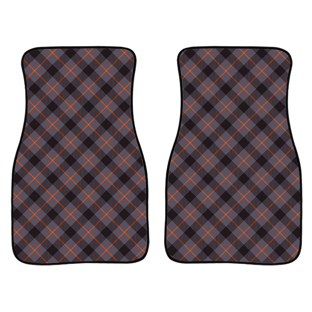 Grey And Orange Plaid Pattern Print Front And Back Car Floor Mats/ Front Car Mat
