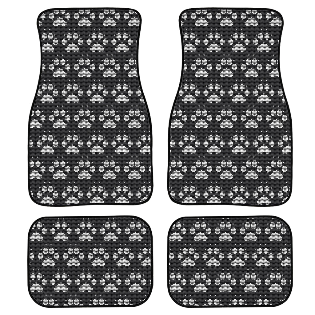 Grey And White Paw Knitted Pattern Print Front And Back Car Floor Mats/ Front Car Mat
