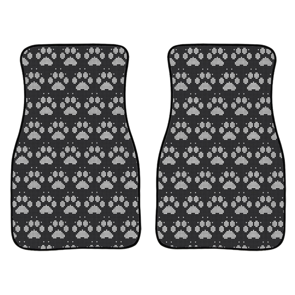 Grey And White Paw Knitted Pattern Print Front And Back Car Floor Mats/ Front Car Mat
