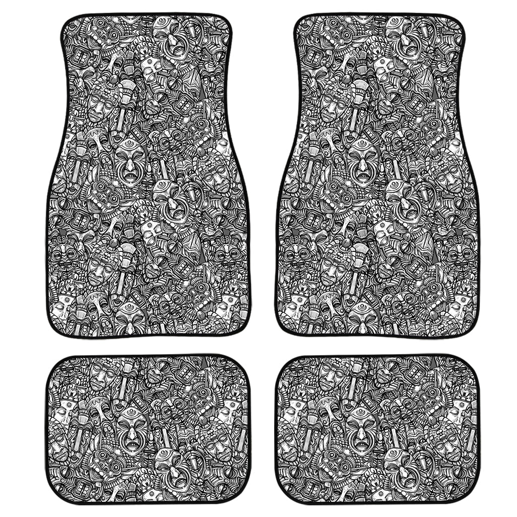Grey And White Totem Pattern Print Front And Back Car Floor Mats/ Front Car Mat