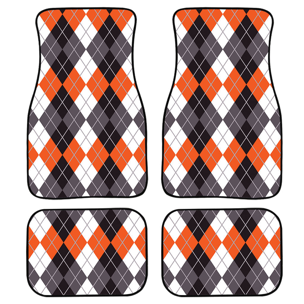 Grey Black Orange And White Argyle Print Front And Back Car Floor Mats/ Front Car Mat