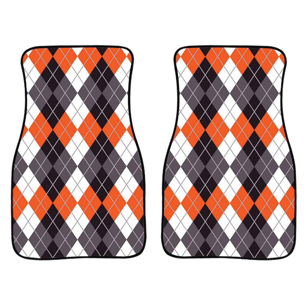 Grey Black Orange And White Argyle Print Front And Back Car Floor Mats/ Front Car Mat
