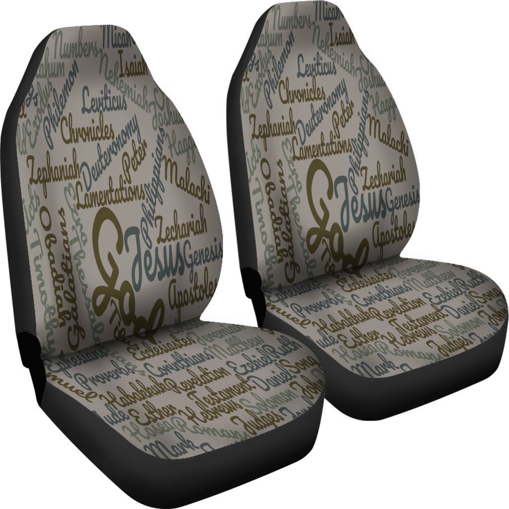 Grey Christian Text Universal Fit Car Seat Covers