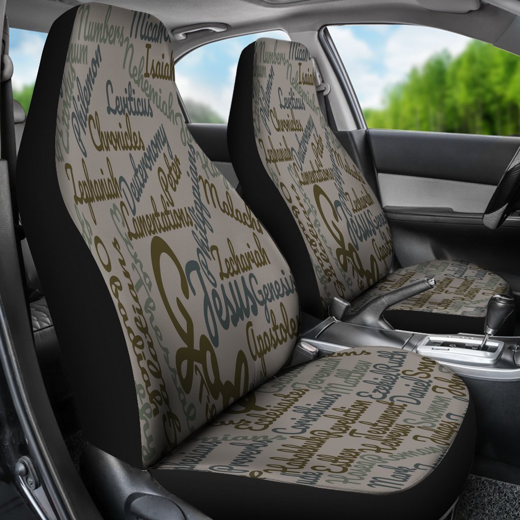 Grey Christian Text Universal Fit Car Seat Covers
