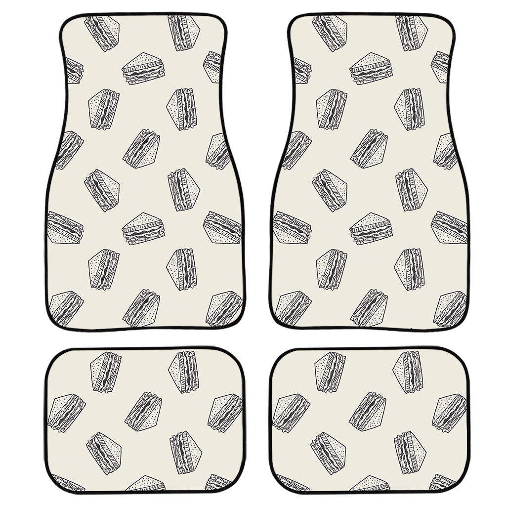Grey Doodle Sandwich Pattern Print Front And Back Car Floor Mats/ Front Car Mat
