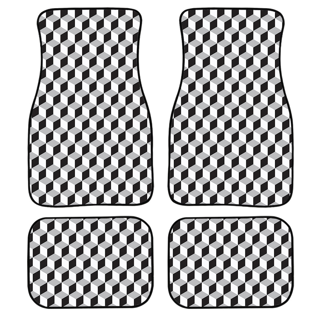 Grey Geometric Cube Shape Pattern Print Front And Back Car Floor Mats/ Front Car Mat