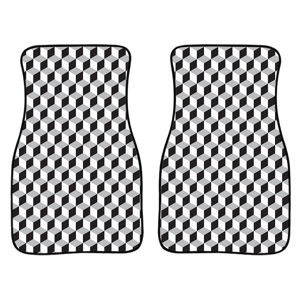 Grey Geometric Cube Shape Pattern Print Front And Back Car Floor Mats/ Front Car Mat