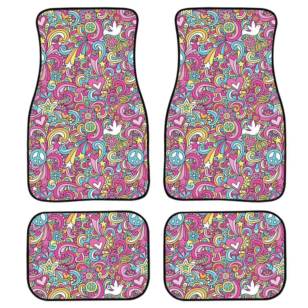 Groovy Girly Peace Pattern Print Front And Back Car Floor Mats/ Front Car Mat