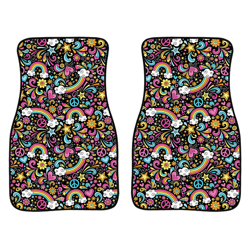 Groovy Hippie Peace Pattern Print Front And Back Car Floor Mats/ Front Car Mat