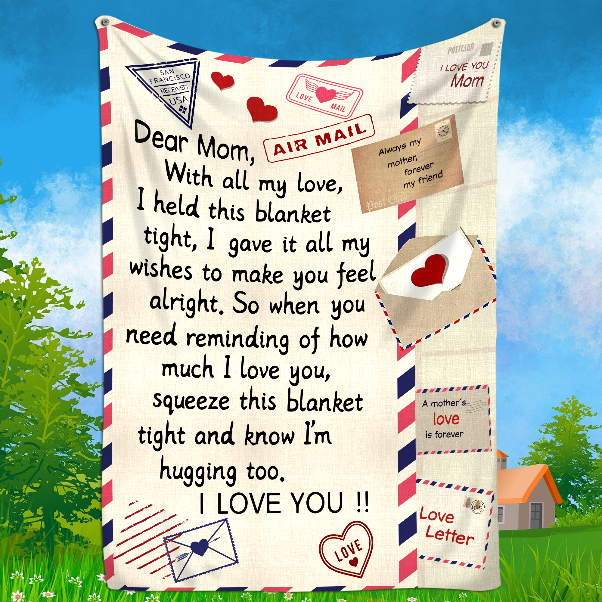 Airmail Letter Blanket Gift For Mom Throw Fleece Sherpa Blanket Mother Blanket Mother Day Gift