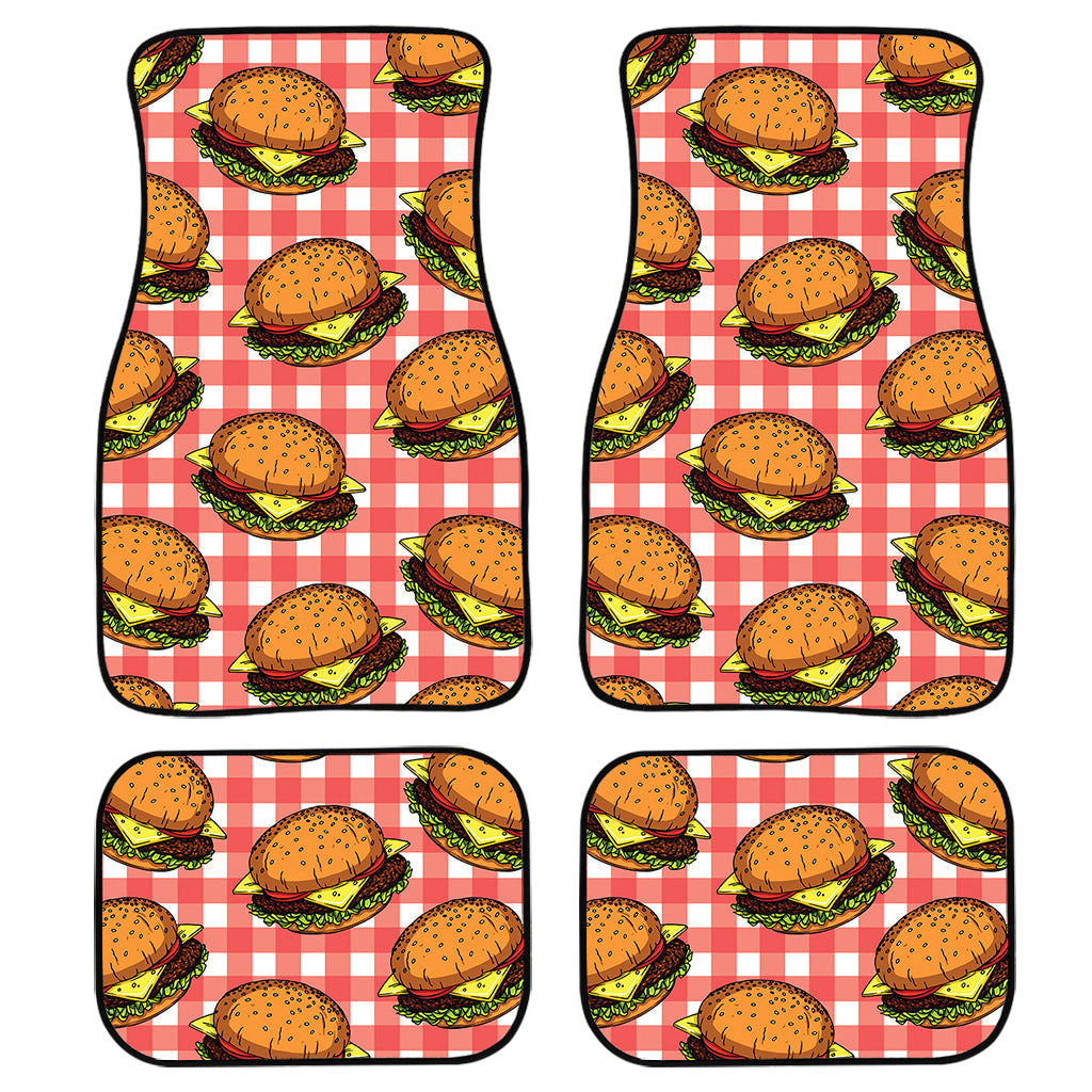 Hamburger Plaid Pattern Print Front And Back Car Floor Mats/ Front Car Mat