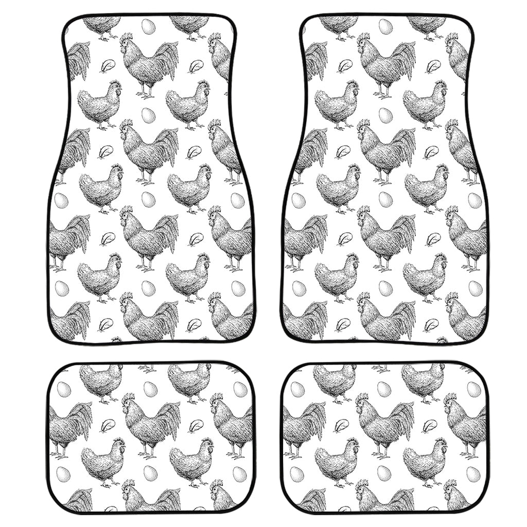 Hand Drawn Chicken Pattern Print Front And Back Car Floor Mats/ Front Car Mat