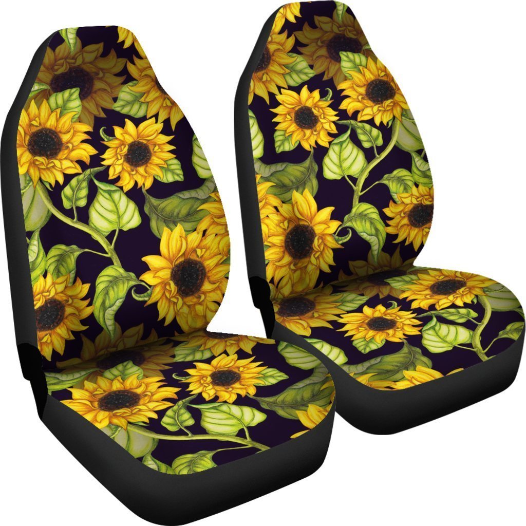 Sunflower Full Printed on Front Car Seat Protectors/ Hand Drawn Sunflower Pattern Print Universal Fit Car Seat Covers