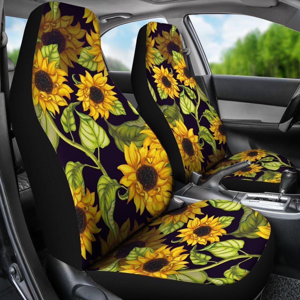 Sunflower Full Printed on Front Car Seat Protectors/ Hand Drawn Sunflower Pattern Print Universal Fit Car Seat Covers