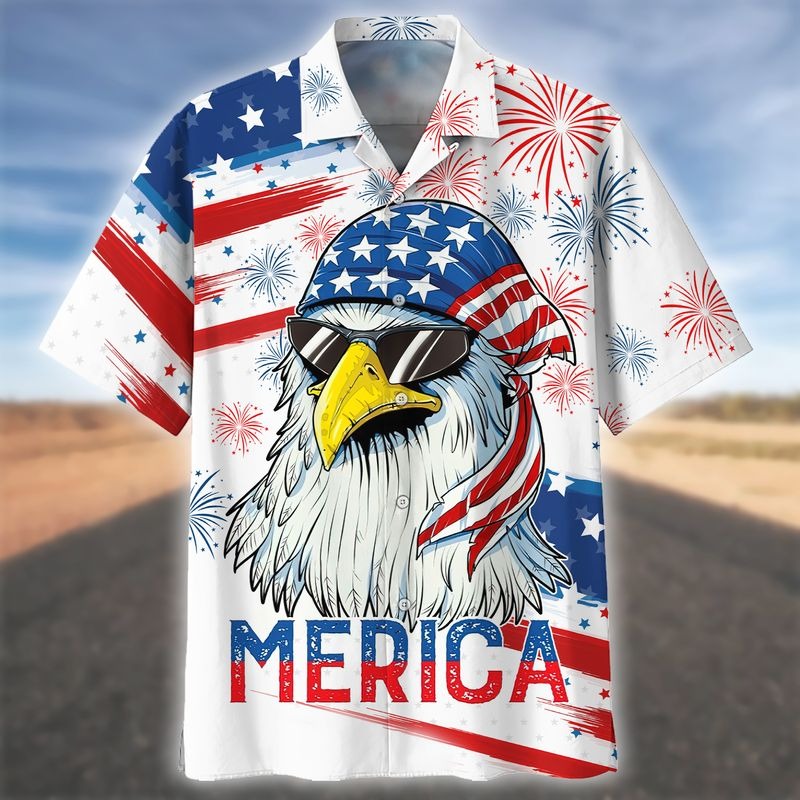 Independence Day Hawaiian Shirts/ Cool Eagle American Flag Hawaii Beach Shirt For Summer/ Happy 4Th Of July Hawaii Shirt Gift