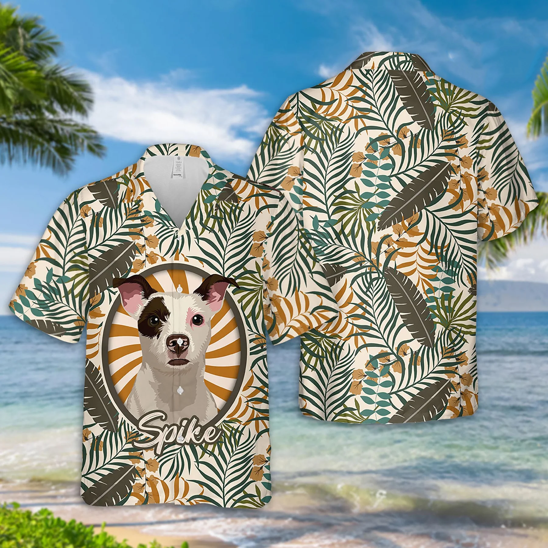 Hawaiian Shirt with Dog Face Hand-Painted/ Tropical T- Shirt Mens/ Custom Print Hawaiian Shirt