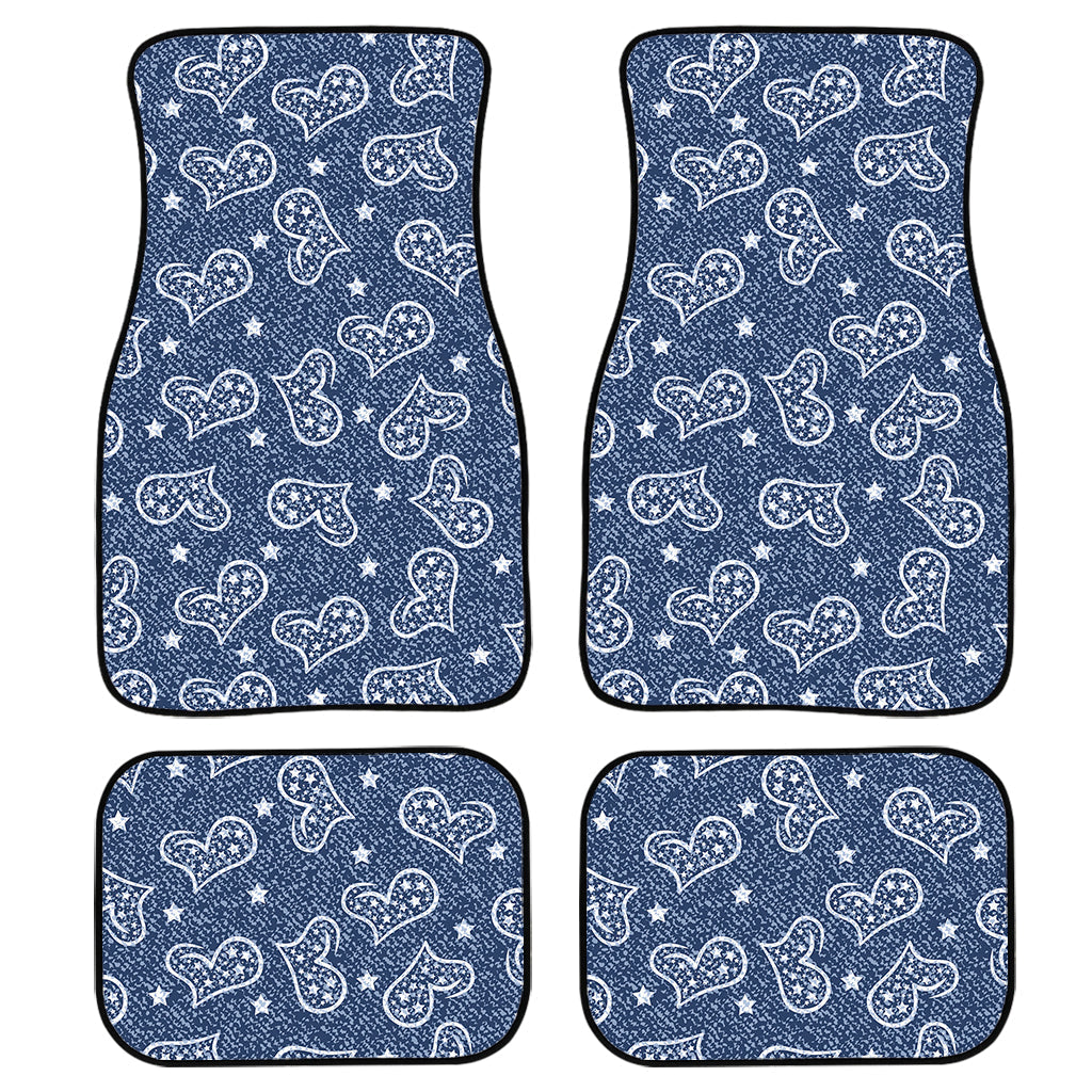 Heart And Star Denim Jeans Pattern Print Front And Back Car Floor Mats/ Front Car Mat