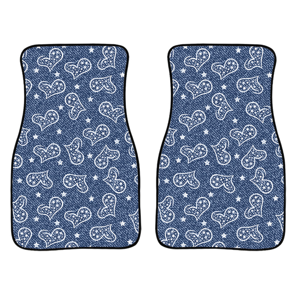 Heart And Star Denim Jeans Pattern Print Front And Back Car Floor Mats/ Front Car Mat