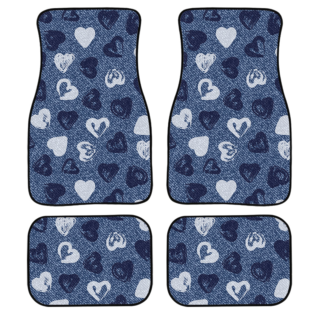 Heart Denim Jeans Pattern Print Front And Back Car Floor Mats/ Front Car Mat