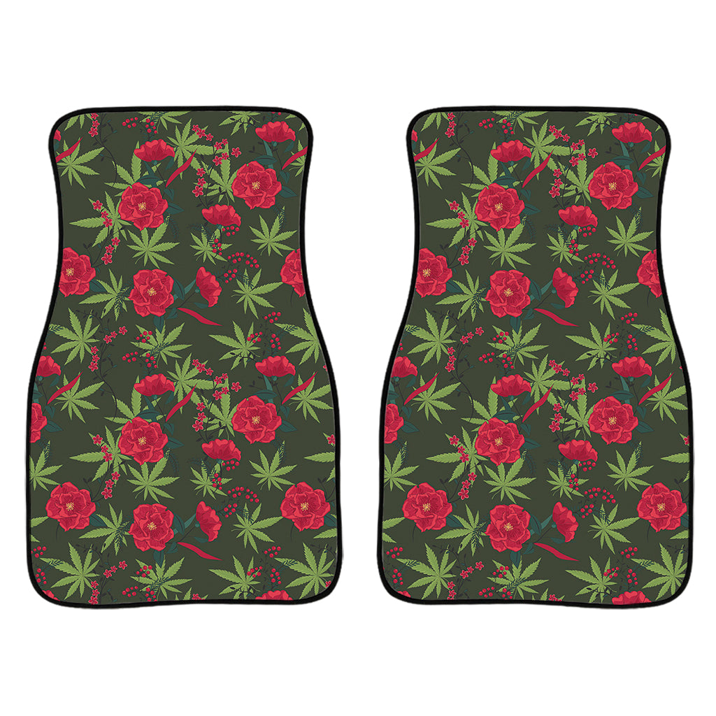 Hemp Leaves And Flowers Pattern Print Front And Back Car Floor Mats/ Front Car Mat