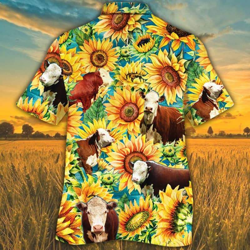 Sunflower Hereford Cattle Hawaiian Shirt