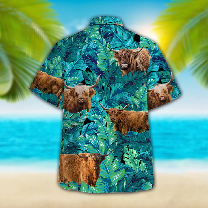 Highland Cattle Lovers Hawaiian Shirt/ Animal Hawaiian shirt vintage flower/ Short Sleeve Hawaiian Aloha Shirt for men/ Women