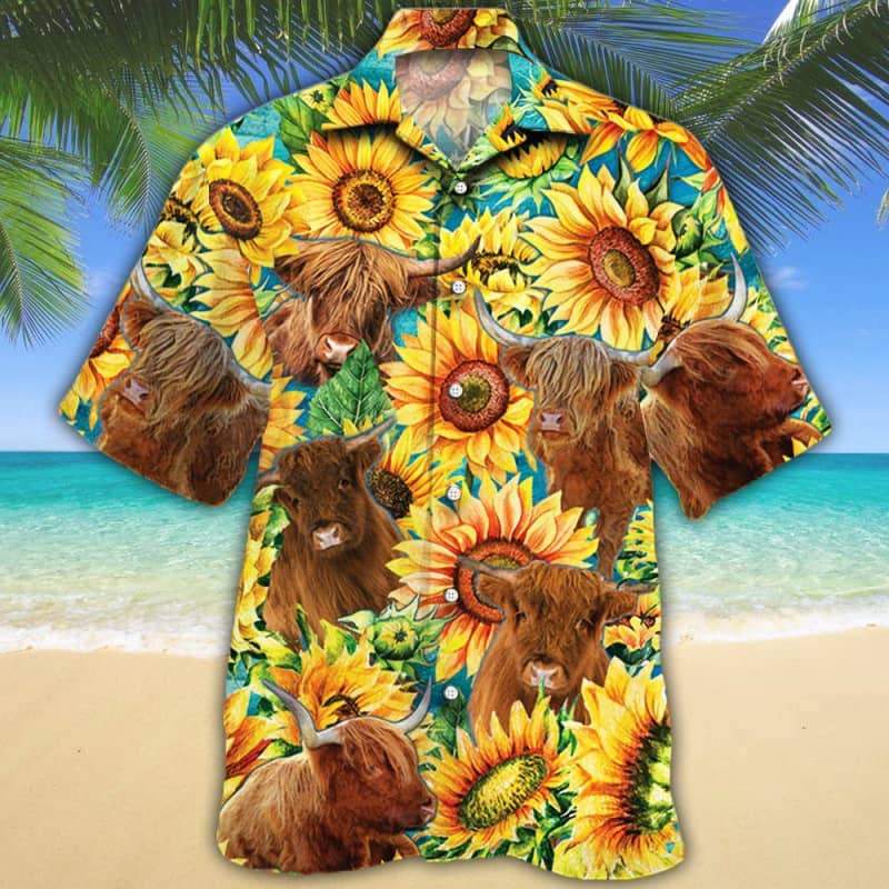 Sunflower Highland Cattle Hawaiian Shirt