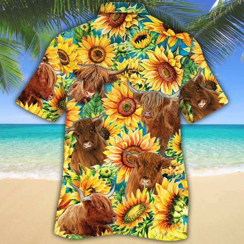 Sunflower Highland Cattle Hawaiian Shirt
